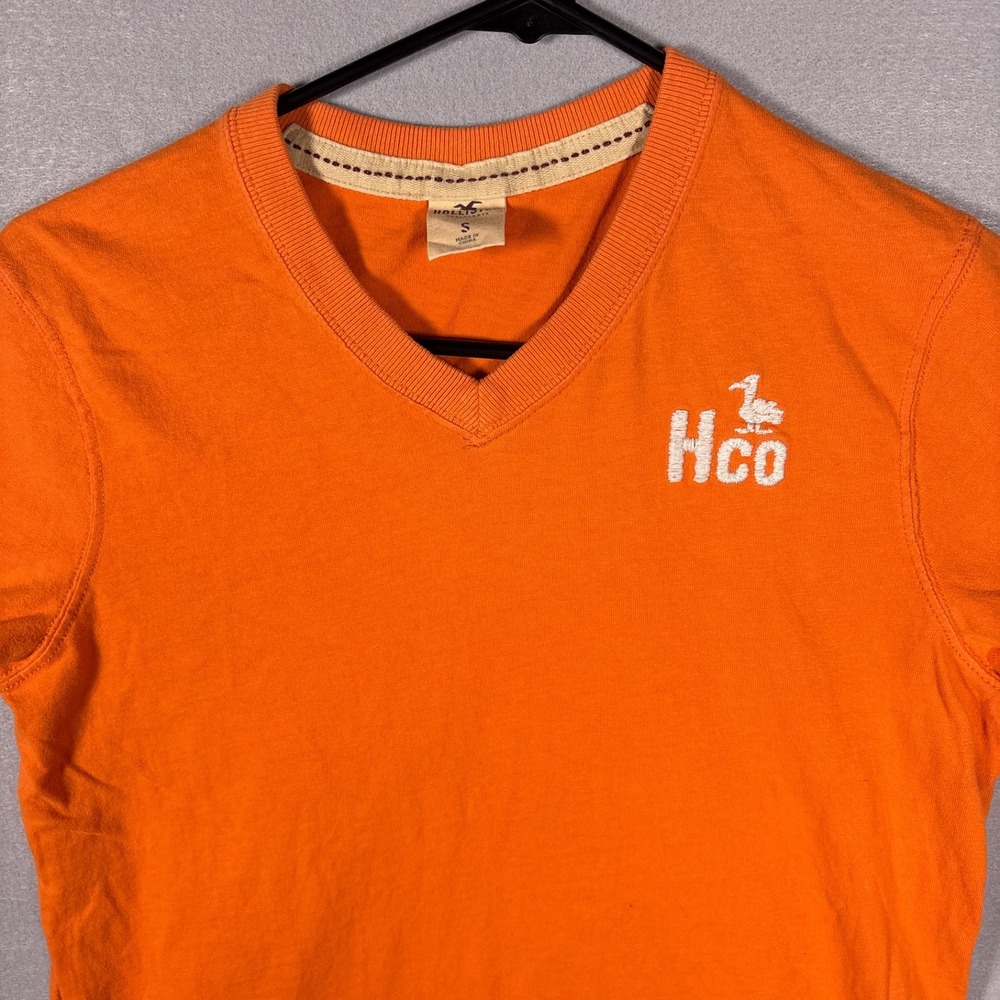 Vintage Hollister V-Neck T-Shirt Mens Small Orange HCO Surf Y2K